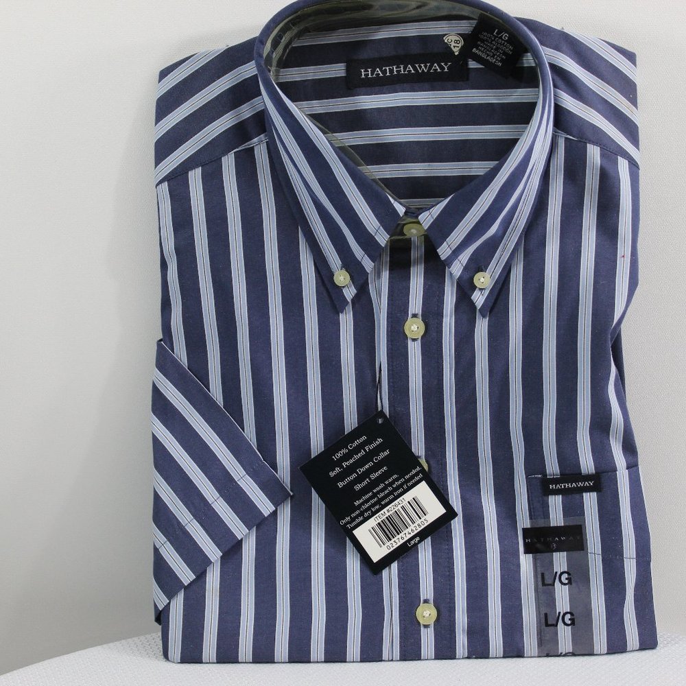 Men's Hathaway Short Sleeve Button Down Dress Shirt Stripped